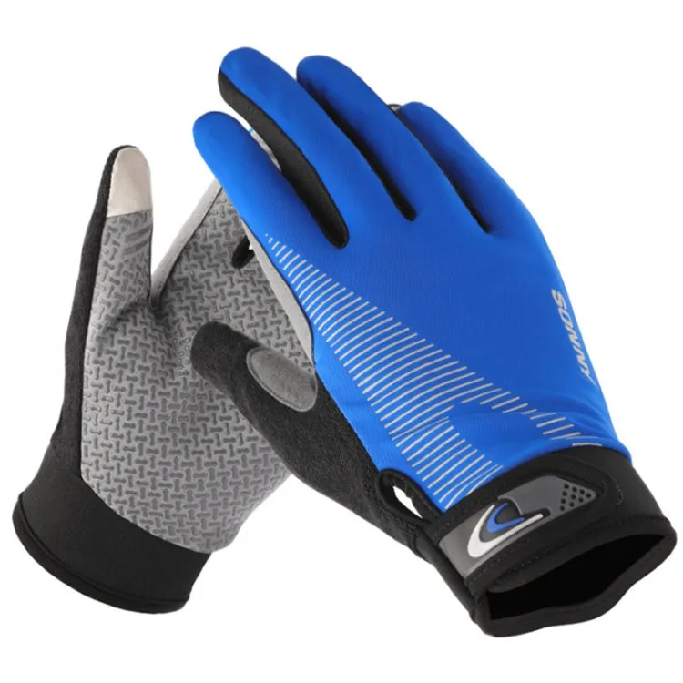 1 Pair QX0002 Sports Sunscreen Touch Screen Non-slip Wear Resistant Shock Absorbing Cycling Gloves, Size: L(Blue)