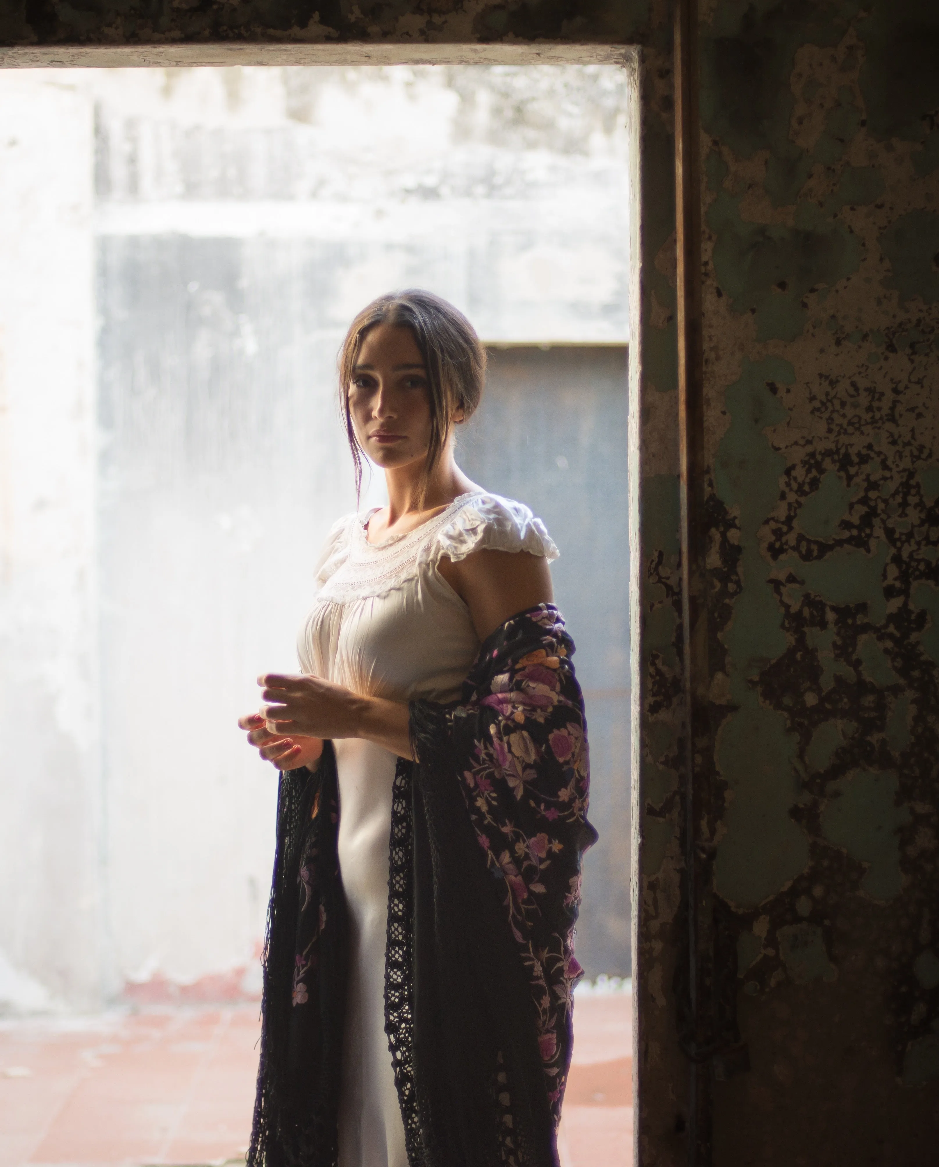 1920s silk hand embroidered lavender rose piano shawl, 220x220cm