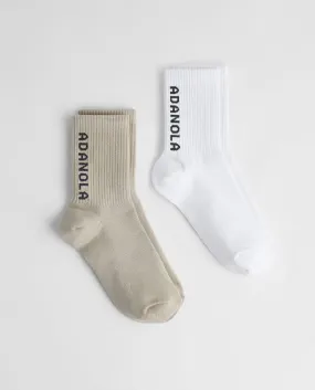 2 Pack Adanola Socks - White/Chacoal, Taupe/Charcoal