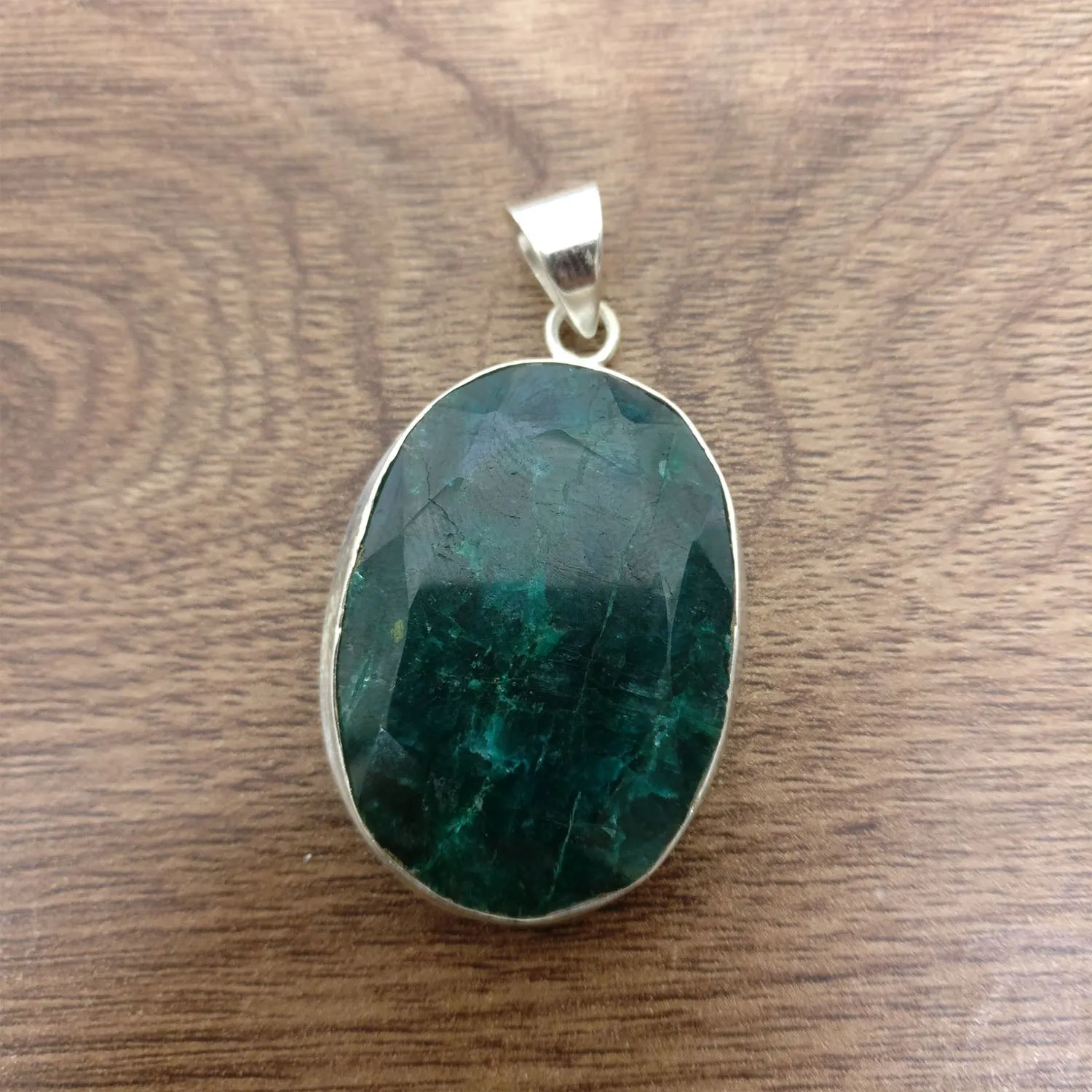 45 Carat Indian Emerald 925 Sterling Silver Pendant