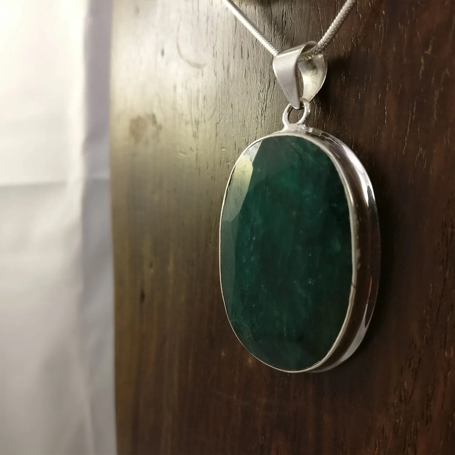 45 Carat Indian Emerald 925 Sterling Silver Pendant