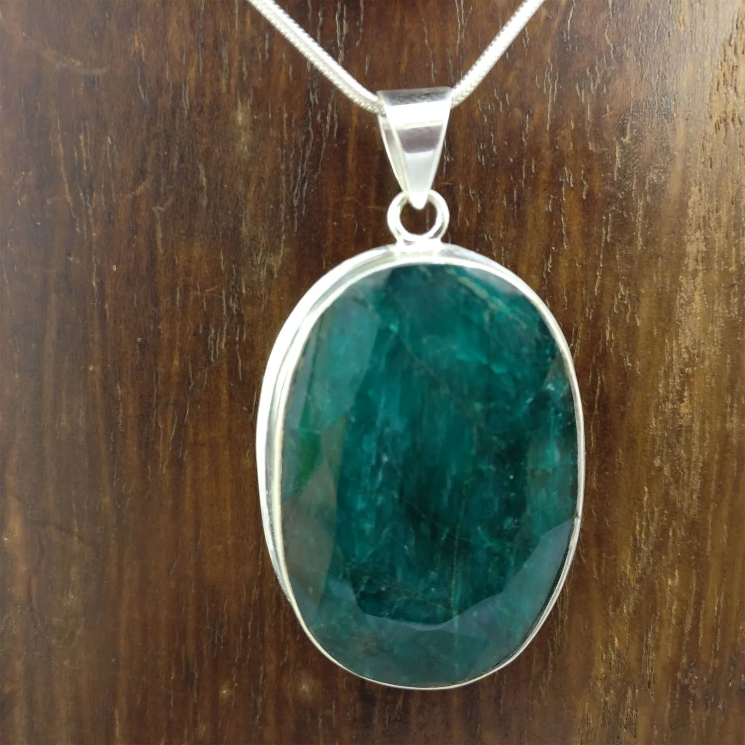 45 Carat Indian Emerald 925 Sterling Silver Pendant