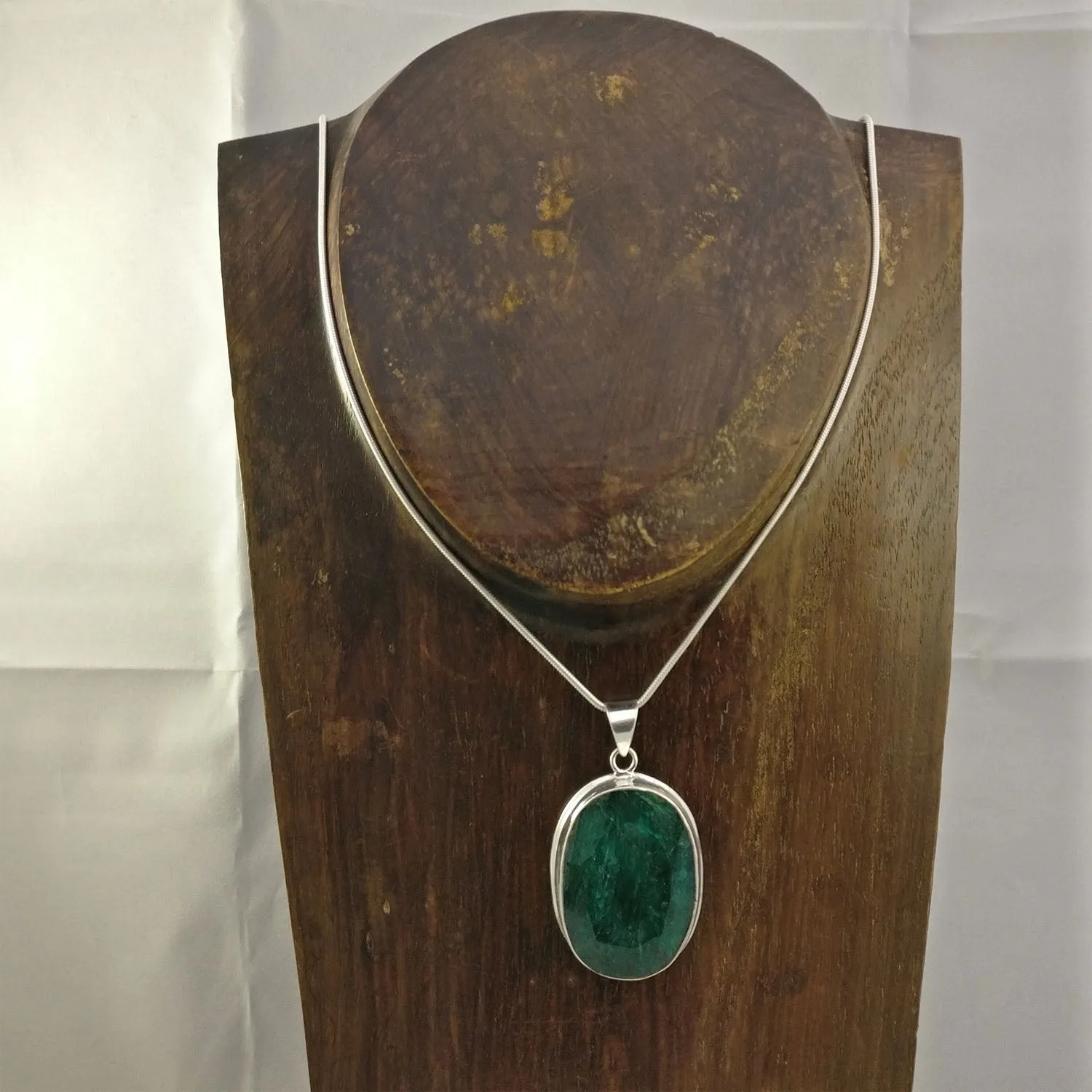 45 Carat Indian Emerald 925 Sterling Silver Pendant