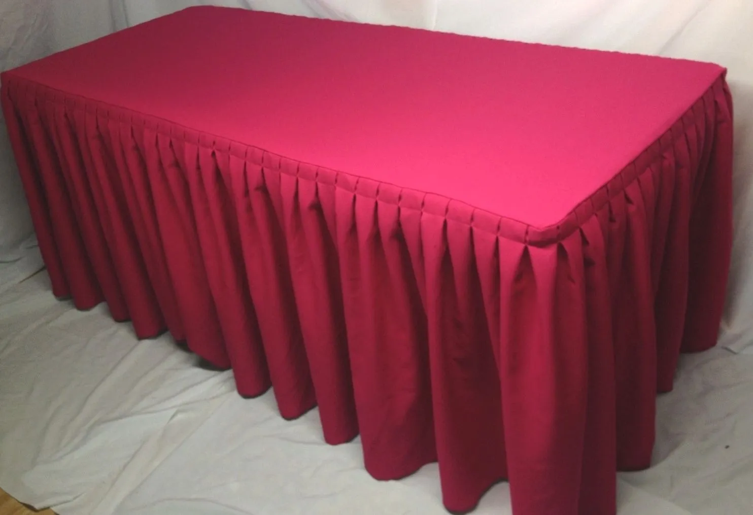 6' Ft. Fitted Polyester Double Pleated Table Skirt Cover W/top Topper Hot Pink"