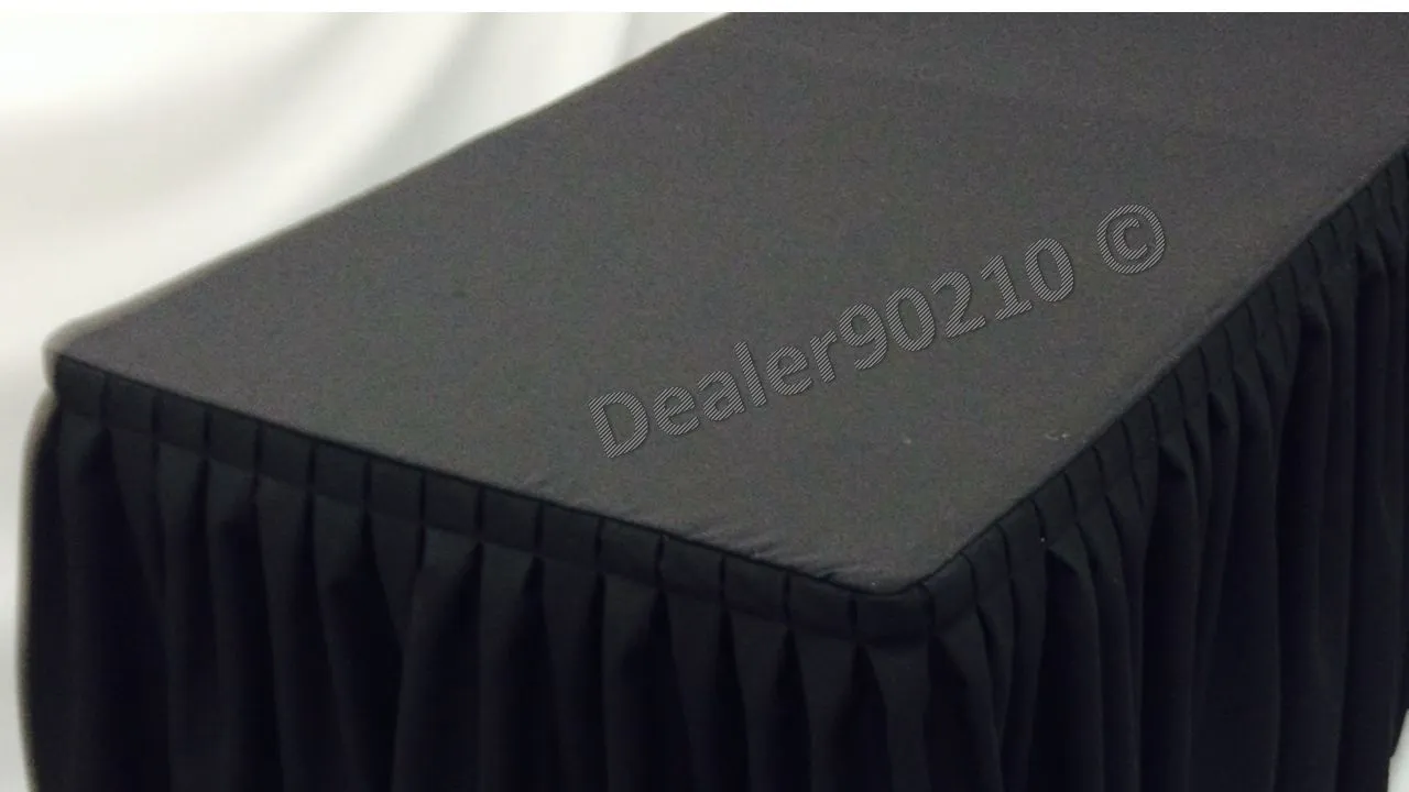 8' Ft. Fitted Polyester Double Pleated Table Skirting Cover W/top Topper Black"