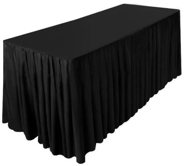 8' Ft. Fitted Polyester Double Pleated Table Skirting Cover W/top Topper Black"