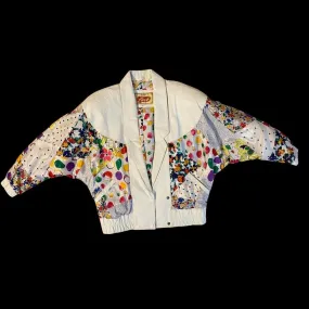 80's Avanti Fino White Leather Patchwork Jacket