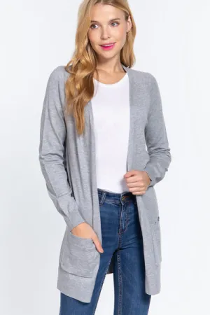 Active Basic Open Front Long Sleeve Cardigan Sweater