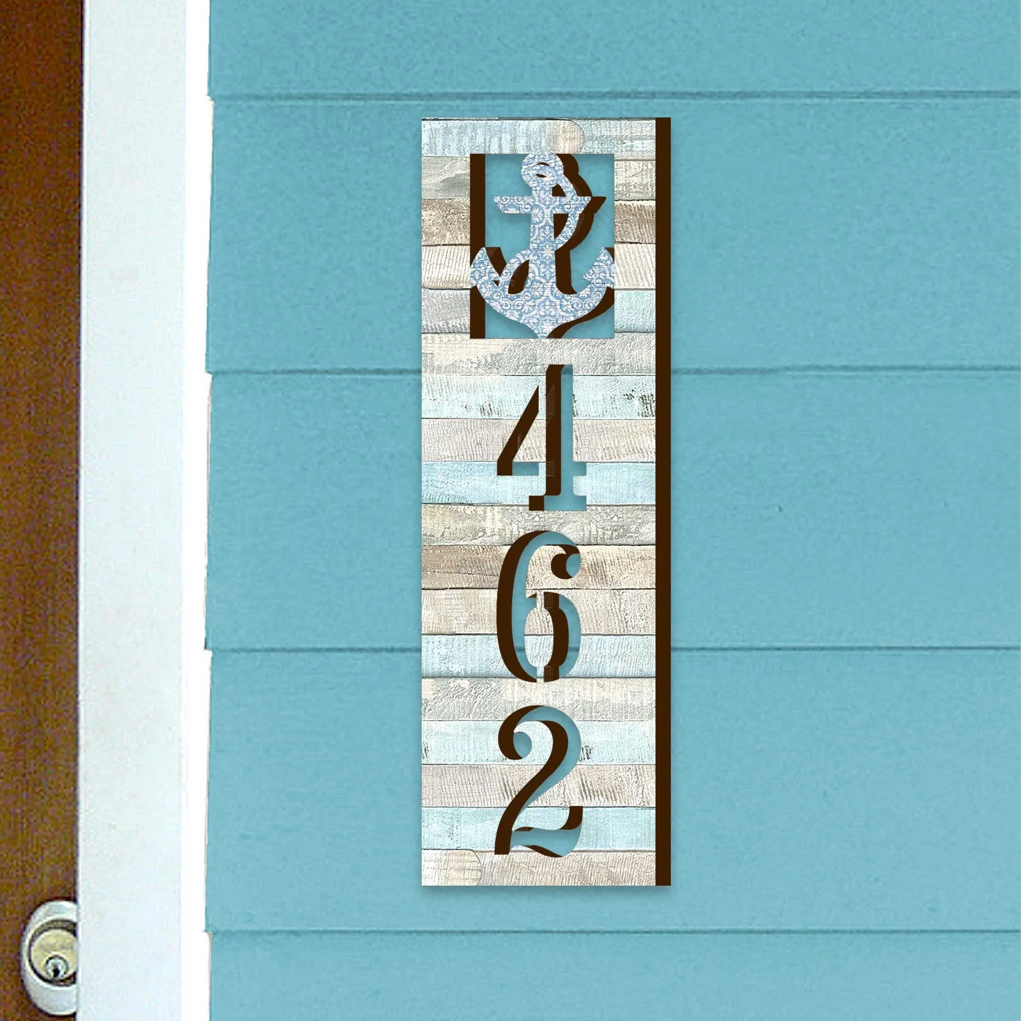 Address sign - Address House Numbers - Coastal Door Numbers Sign - Anchor Wooden House Number Plaque - Custom Home Address Sign MA989811