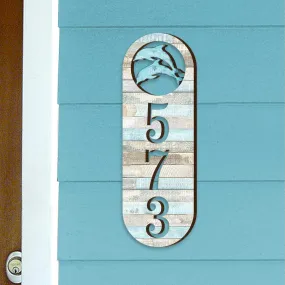 Address Sign - Beach House Numbers - Coastal Cottage Numbers Sign - Dolphins Wooden House Door Plaque - Custom Home Address Sign MA989812