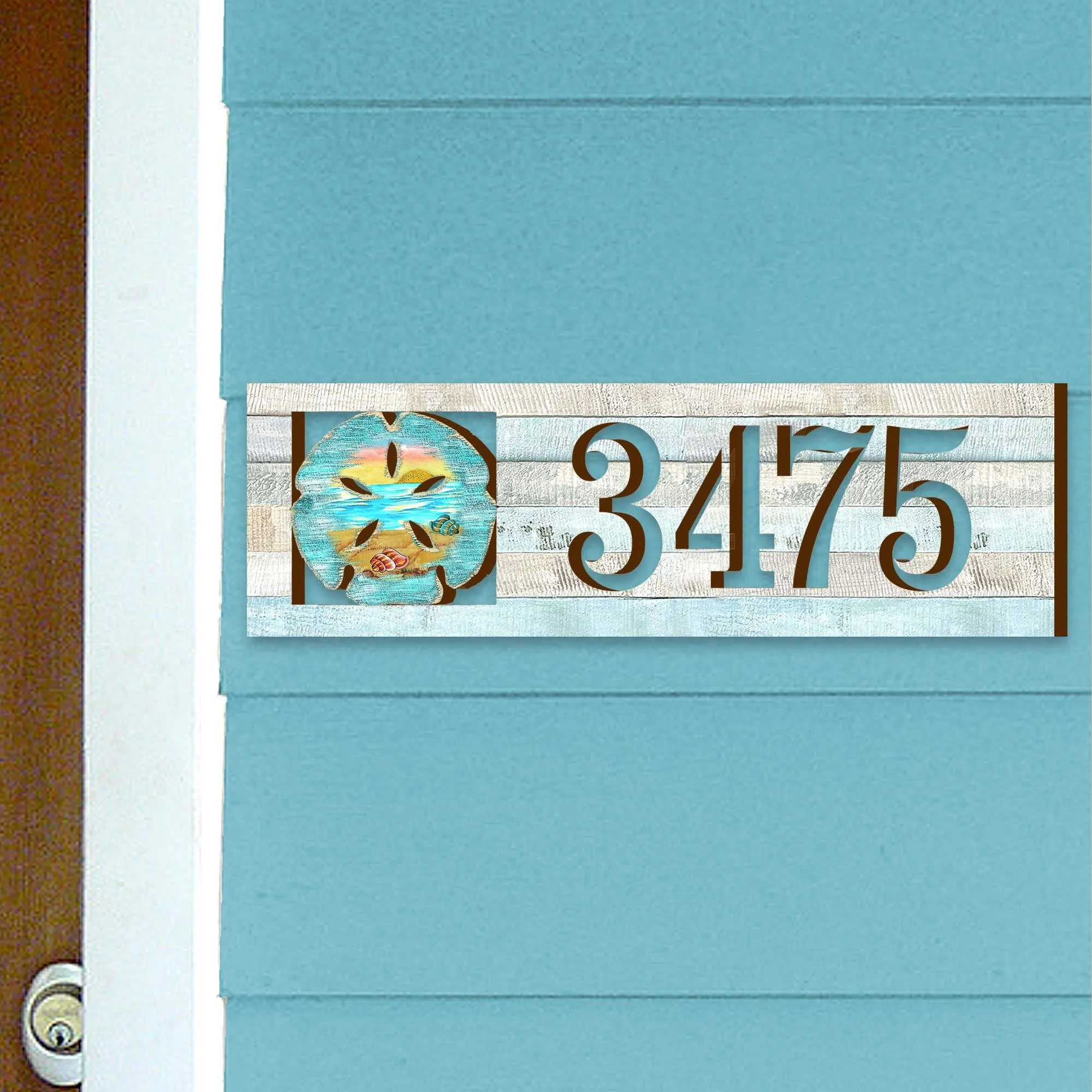 Address Sign - Coastal Door Numbers - Sand Dollar Wooden House Number Plaque - Custom Home Address Sign MA989816