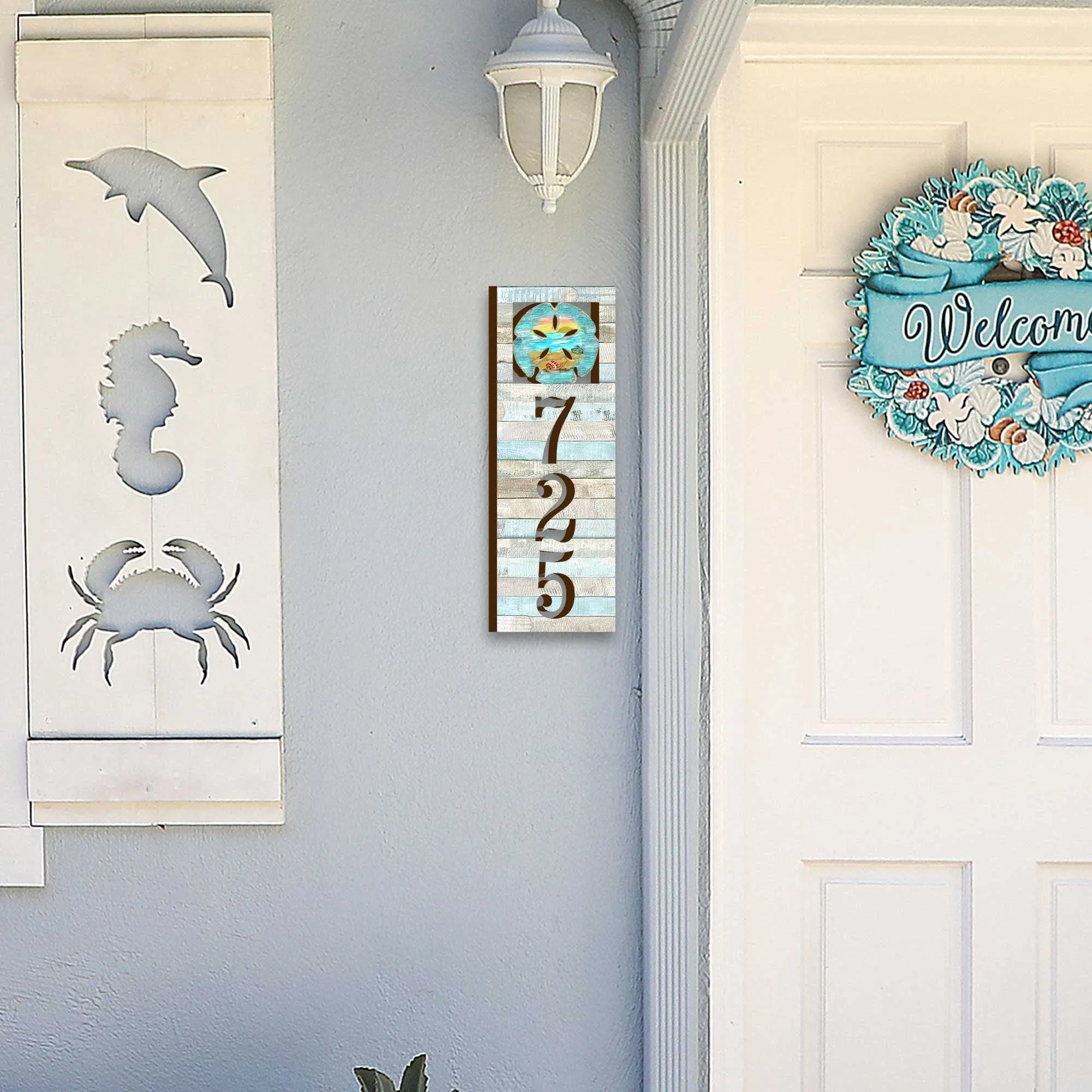 Address Sign - Coastal Door Numbers - Sand Dollar Wooden House Number Plaque - Custom Home Address Sign MA989816