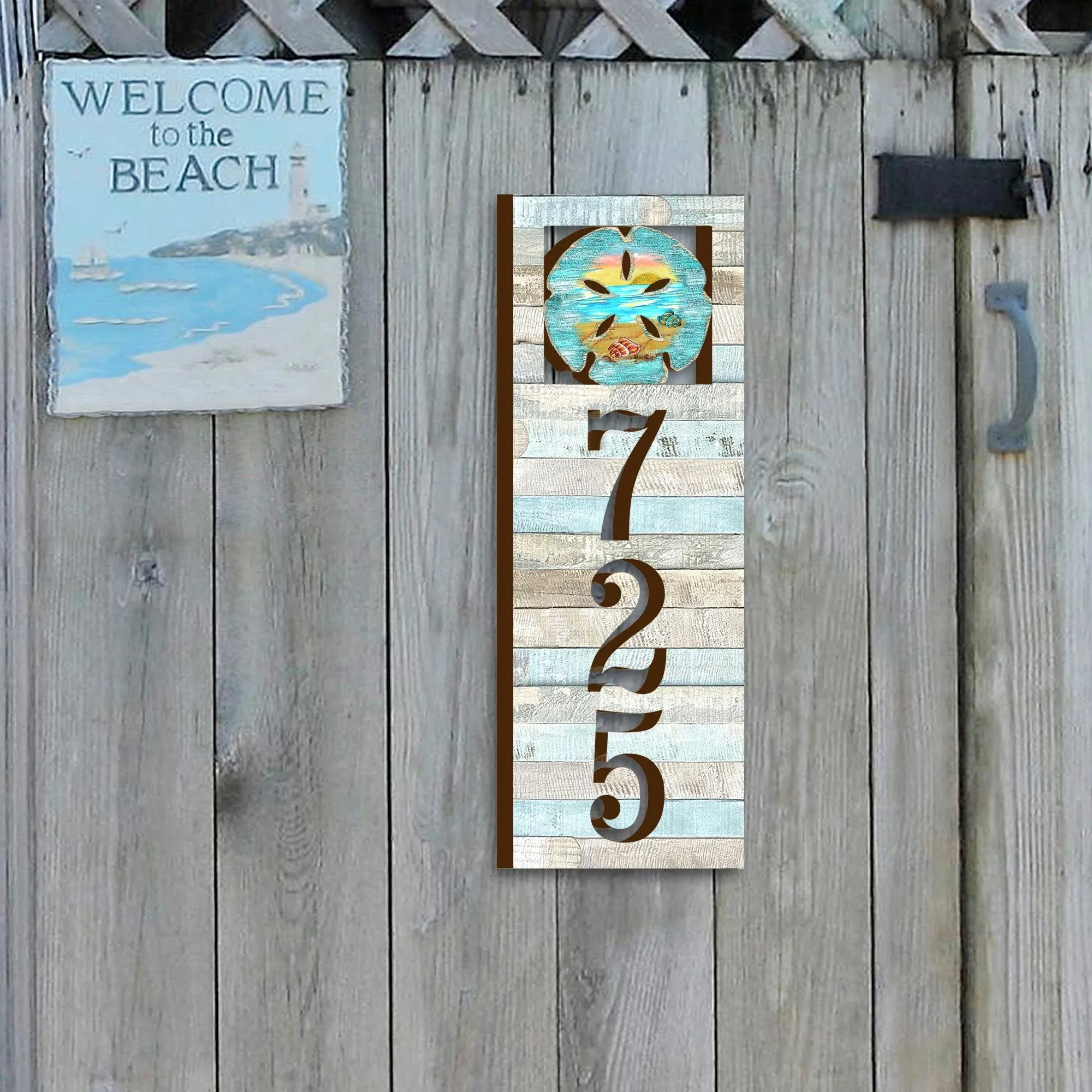 Address Sign - Coastal Door Numbers - Sand Dollar Wooden House Number Plaque - Custom Home Address Sign MA989816