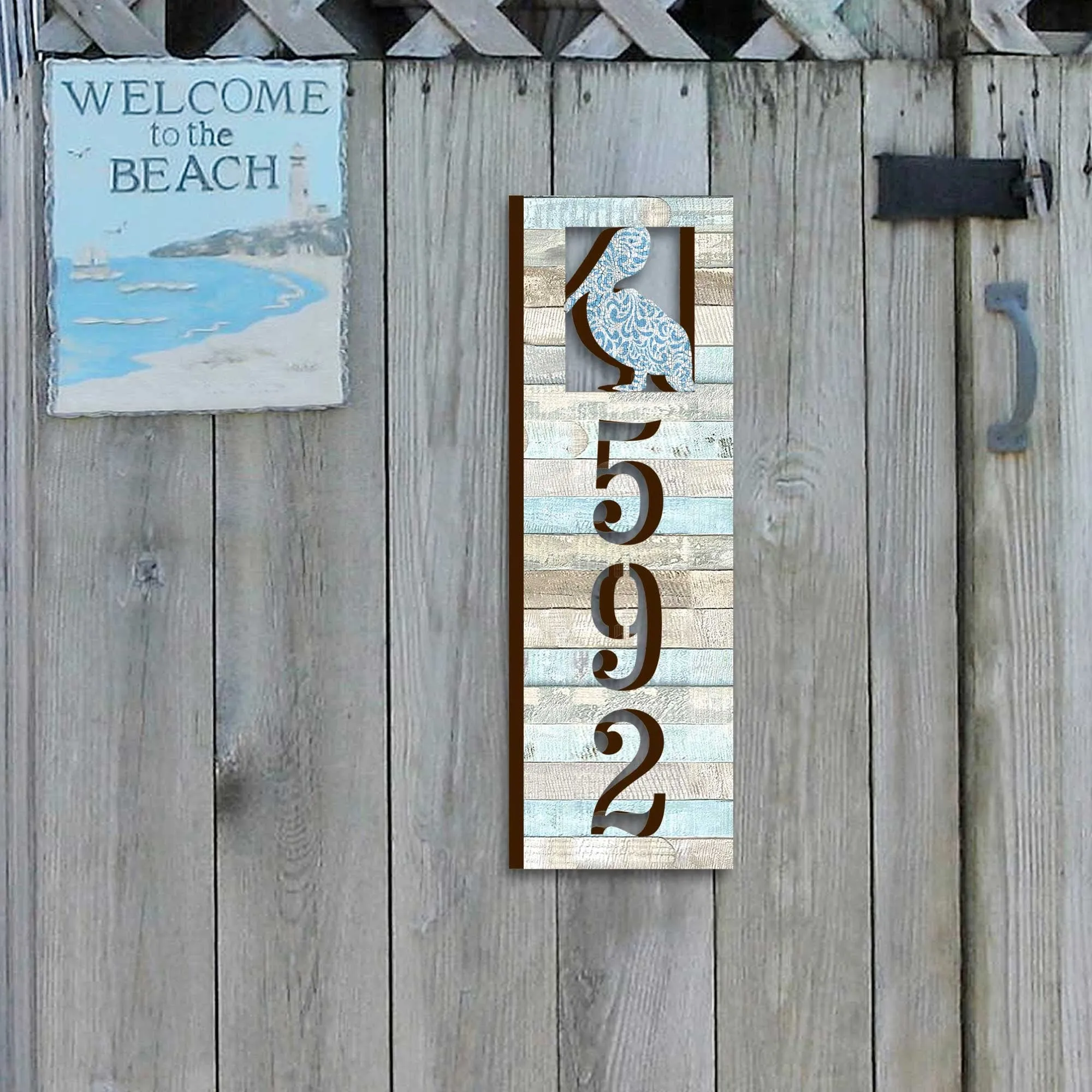 Address Sign - House Numbers for Coastal Doors - Pelican Wooden House Number Plaque - Custom Home Address Sign MA989813