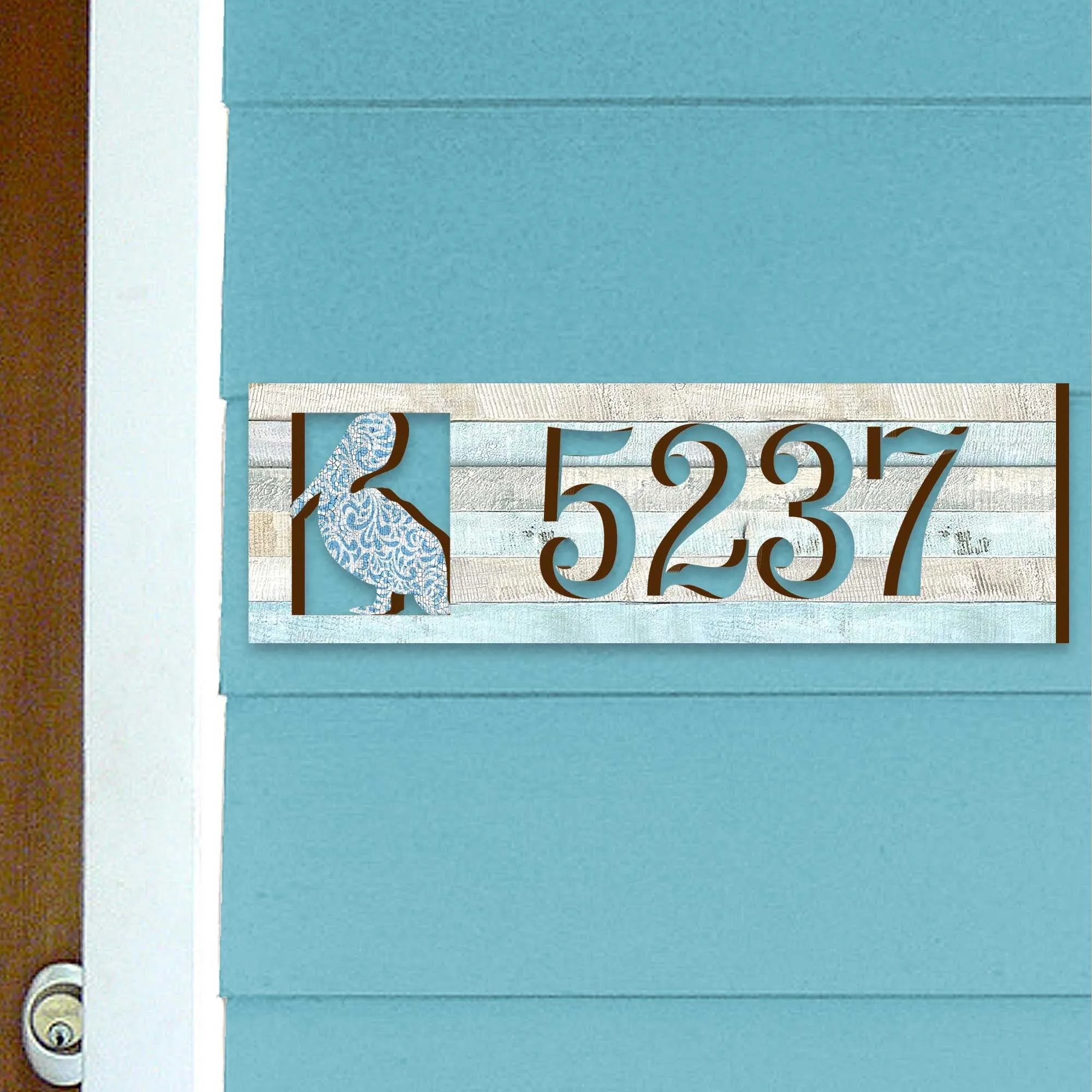 Address Sign - House Numbers for Coastal Doors - Pelican Wooden House Number Plaque - Custom Home Address Sign MA989813