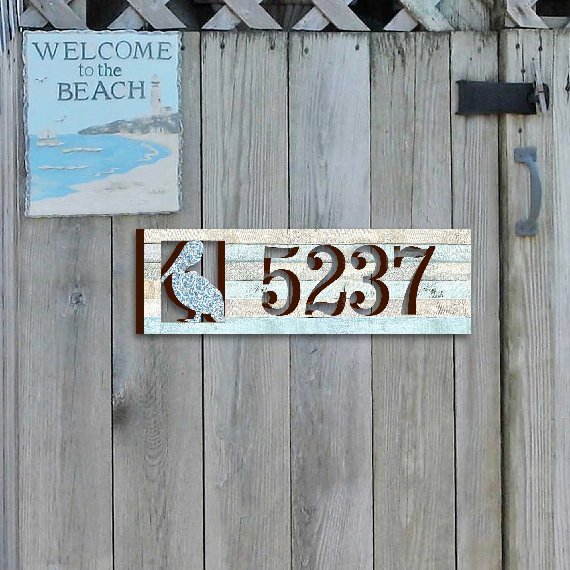 Address Sign - House Numbers for Coastal Doors - Pelican Wooden House Number Plaque - Custom Home Address Sign MA989813