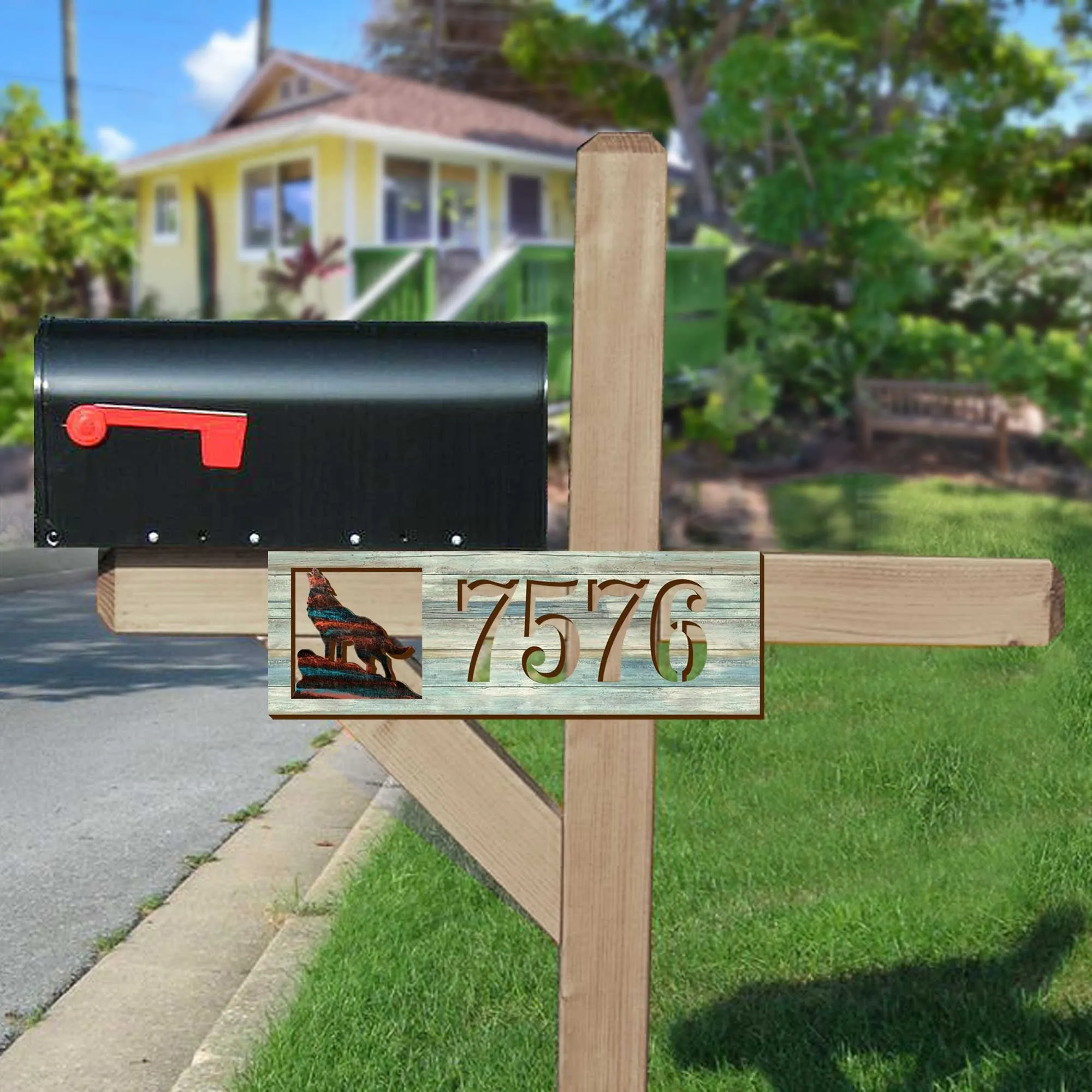 Address Sign - House Numbers for Your Home - Wildlife Door Numbers Plaque - Wolf Wooden House Number Sign - Custom Address Sign - MA989820