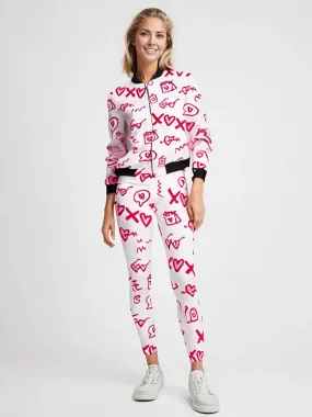 Adorable Pink XOXO Print Bomber Jacket With Leggings Co Ord Set