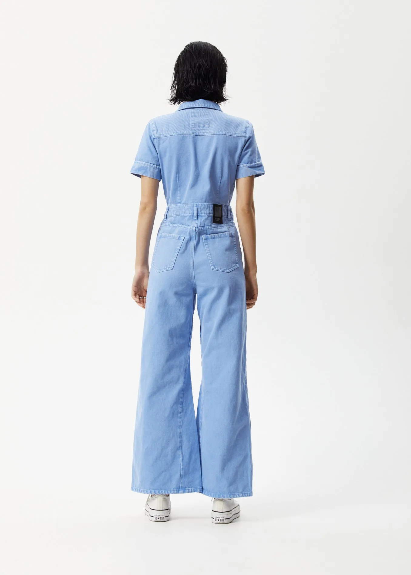 AFENDS Womens Polar Miami - Denim Flared Jumpsuit - Faded Arctic