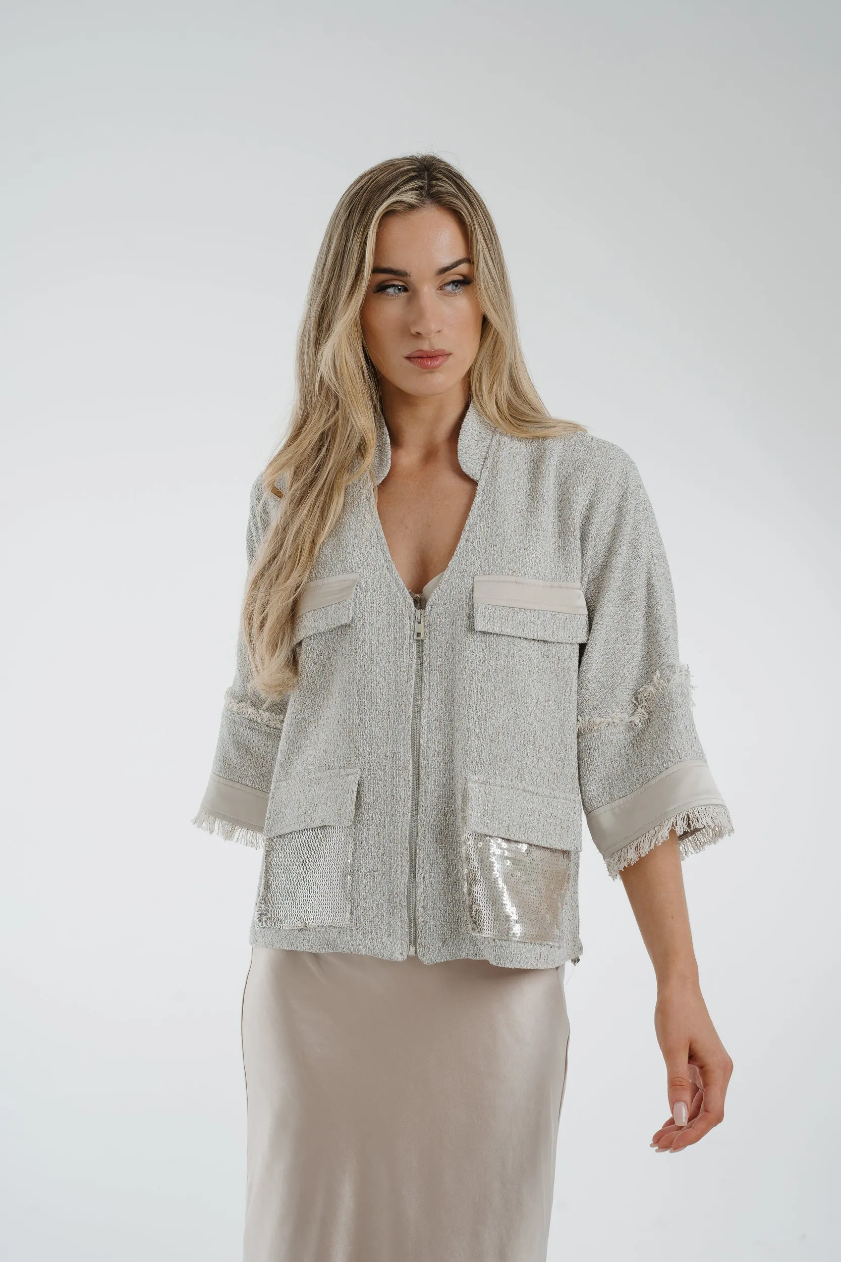 Alana Shimmer Tweed Jacket In Grey