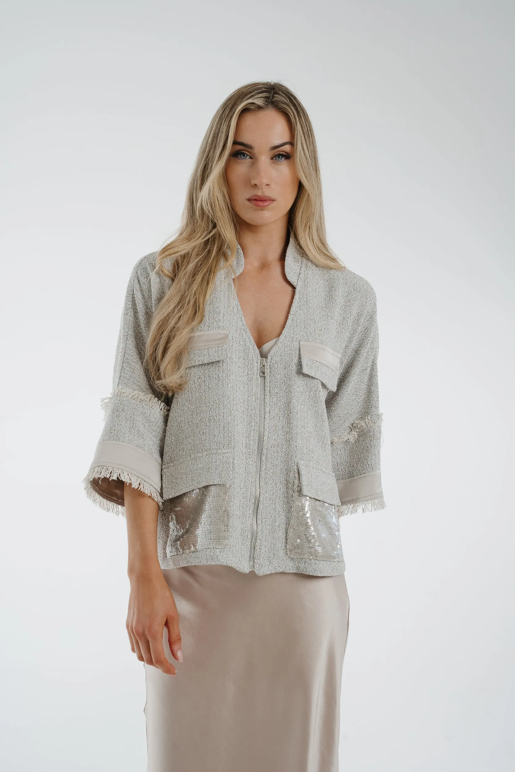 Alana Shimmer Tweed Jacket In Grey