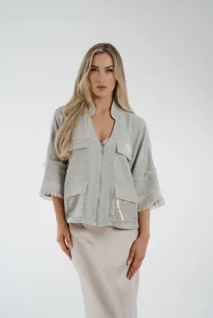 Alana Shimmer Tweed Jacket In Grey