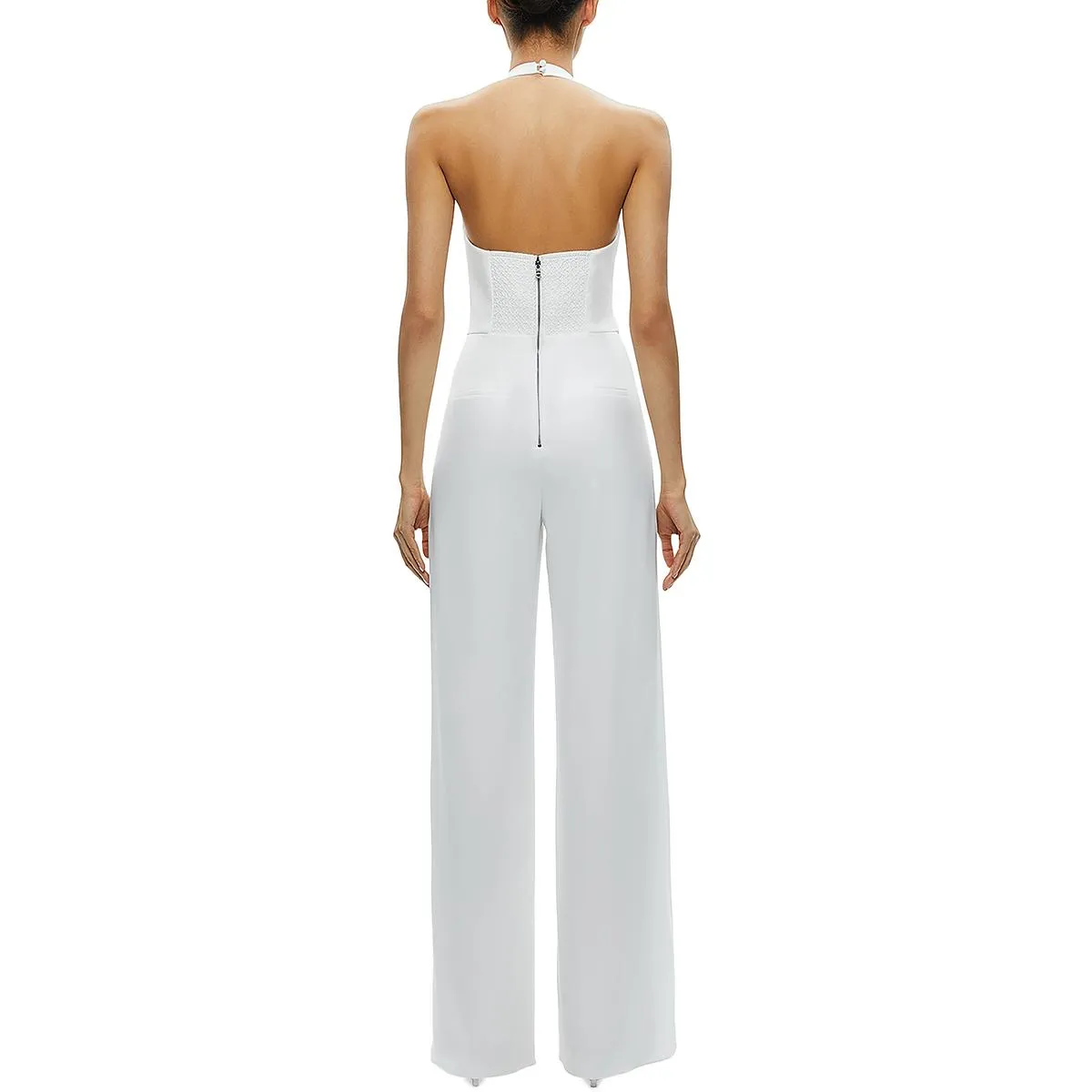 Alice and Olivia Womens Robin Halter Wide Leg Jumpsuit