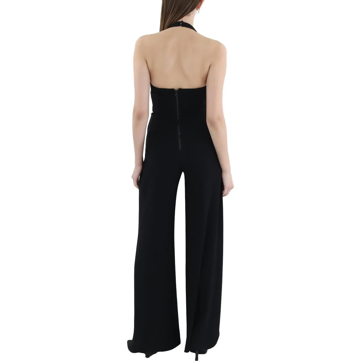 Alice and Olivia Womens Robin Halter Wide Leg Jumpsuit