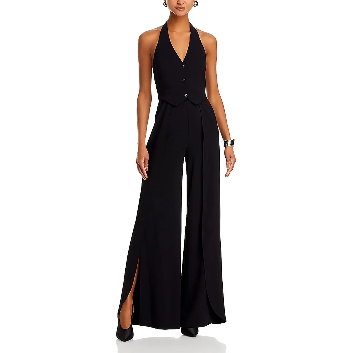 Alice and Olivia Womens Robin Halter Wide Leg Jumpsuit