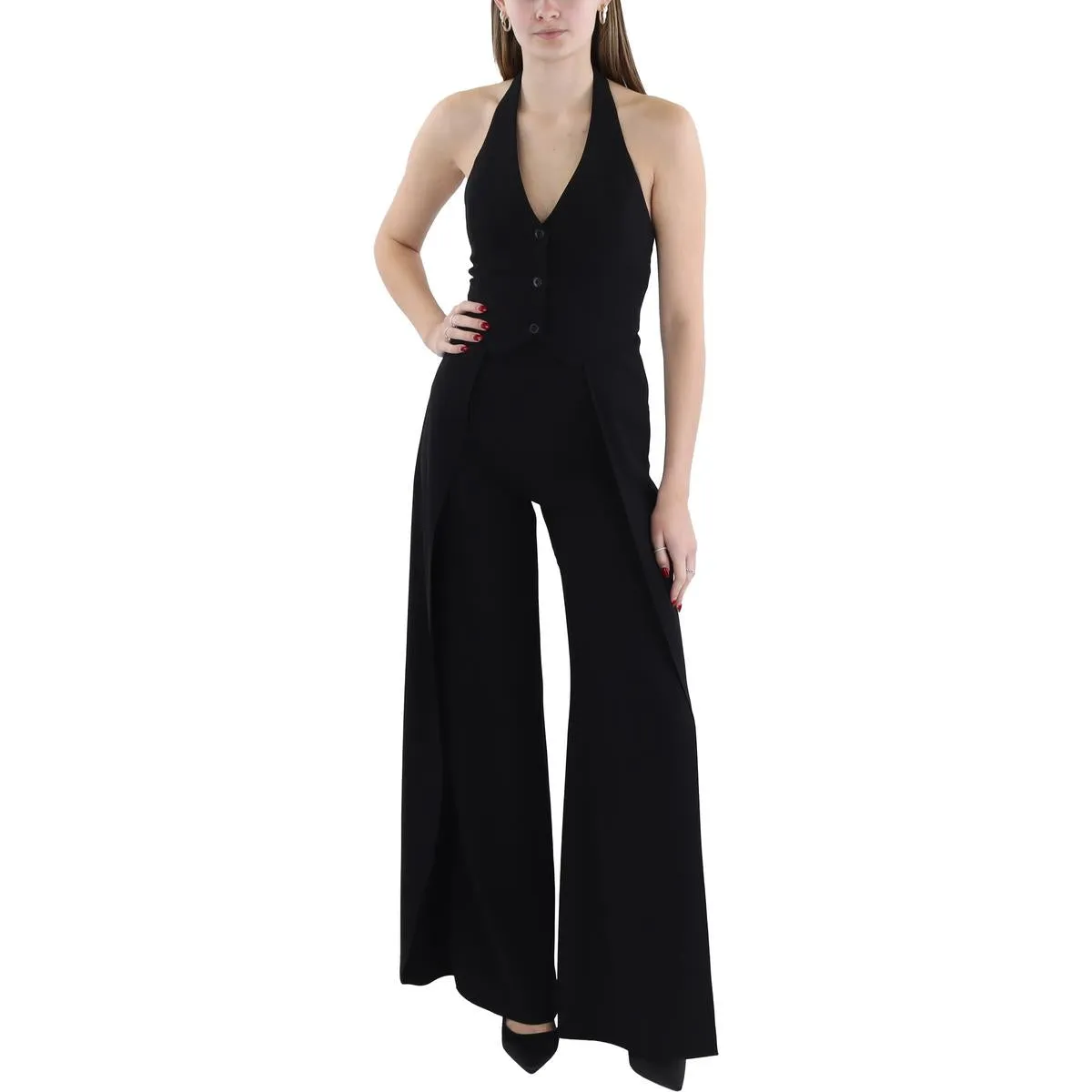 Alice and Olivia Womens Robin Halter Wide Leg Jumpsuit