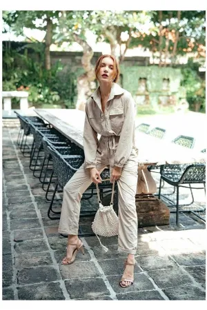 Amelia Recycled Travel Jumpsuit, in Sand Beige