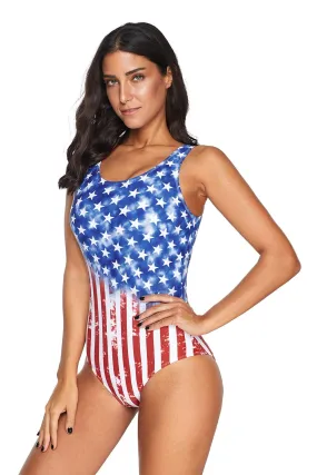 American Flag Criss Cross One Piece Swimsuit