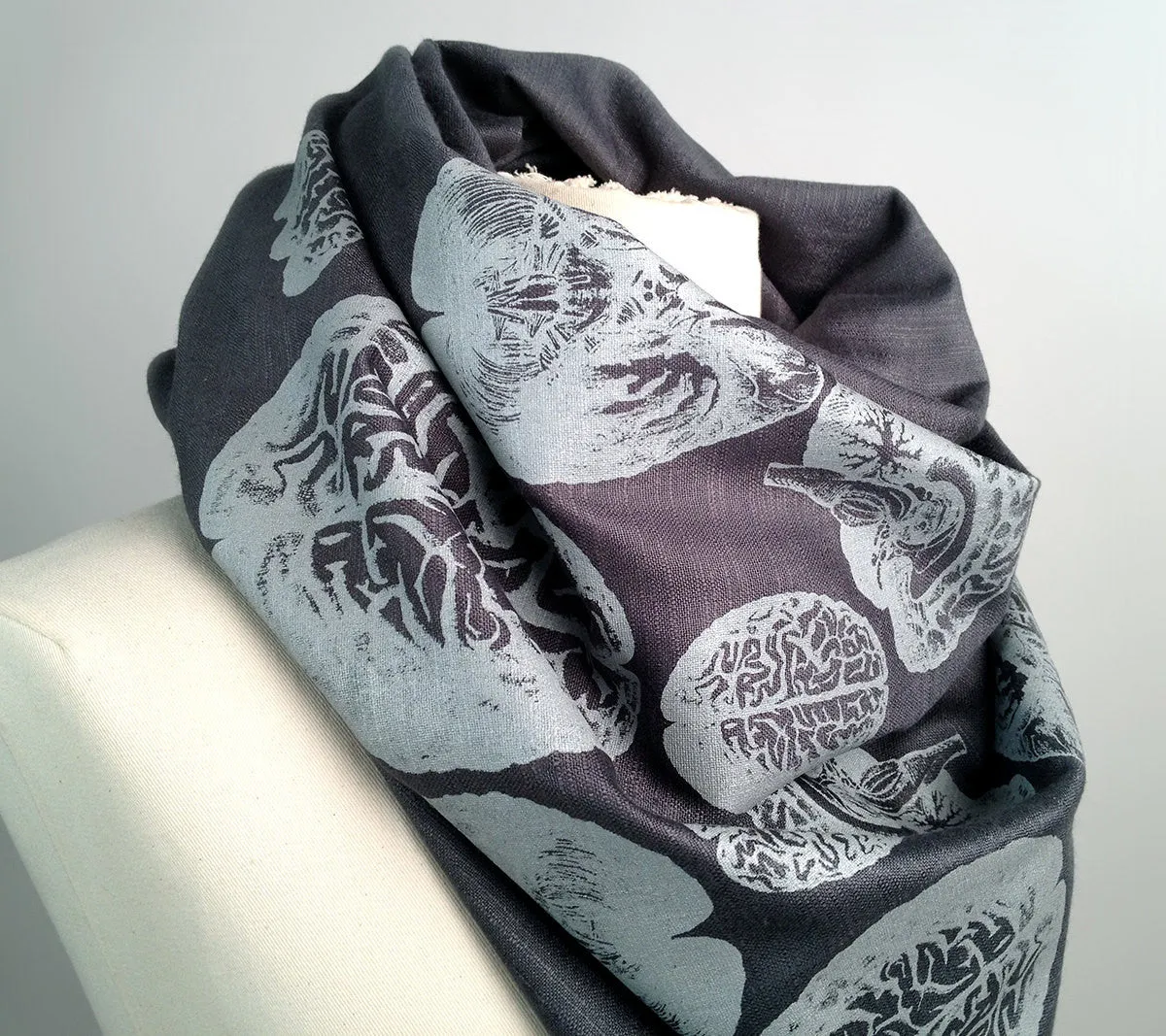 Anatomical Brain scarf. Brainstorming linen-weave pashmina