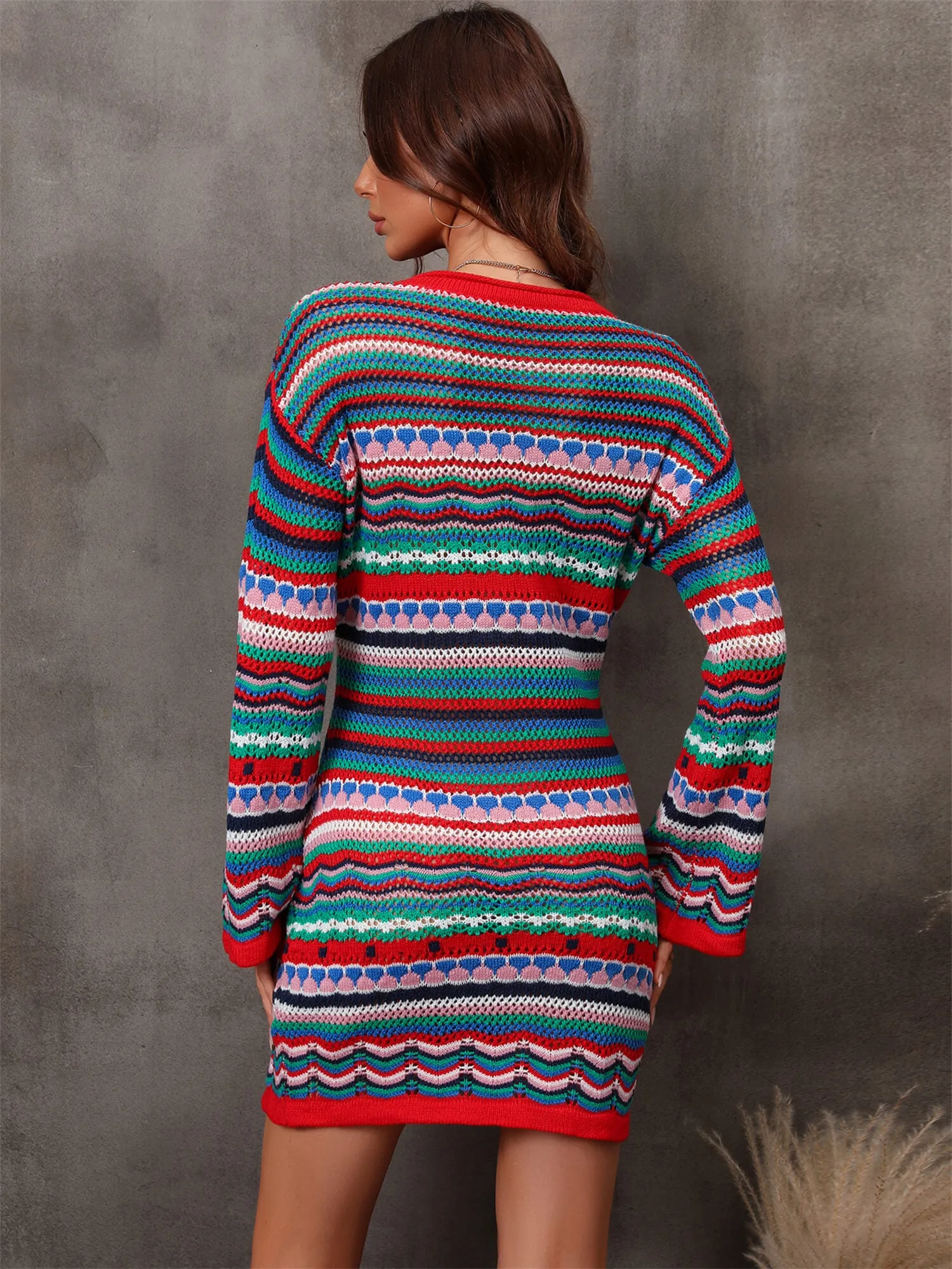 Angel Wings Multicolored Stripe Dropped Shoulder Sweater Dress