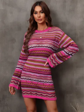 Angel Wings Multicolored Stripe Dropped Shoulder Sweater Dress