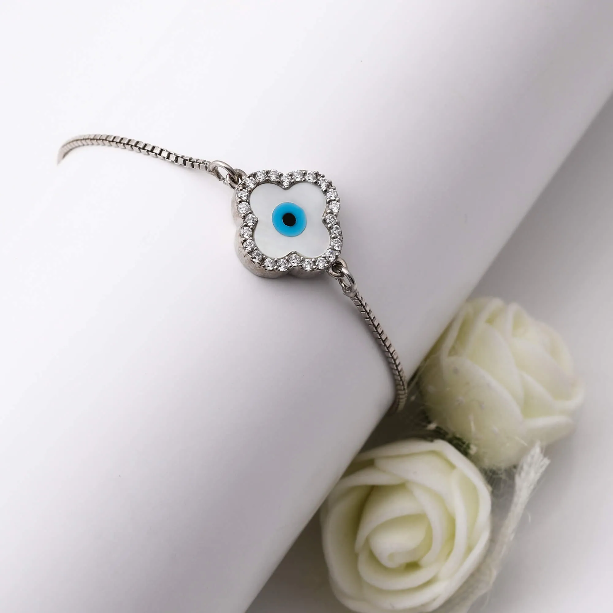 Anushka Sharma Silver Evil Eye Clover Bracelet