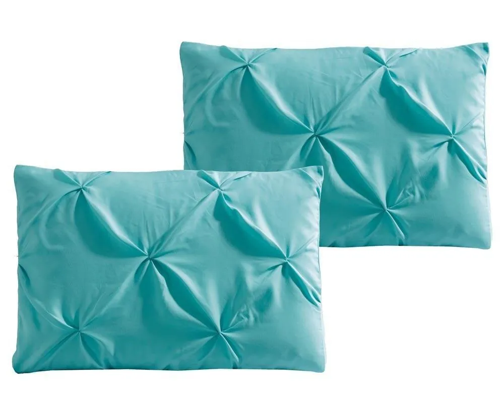 Aqua Blue Oxford Double Needle Luxury Soft Pinch Pleated Comforter Set