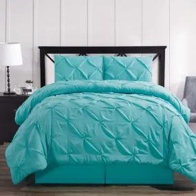 Aqua Blue Oxford Double Needle Luxury Soft Pinch Pleated Comforter Set