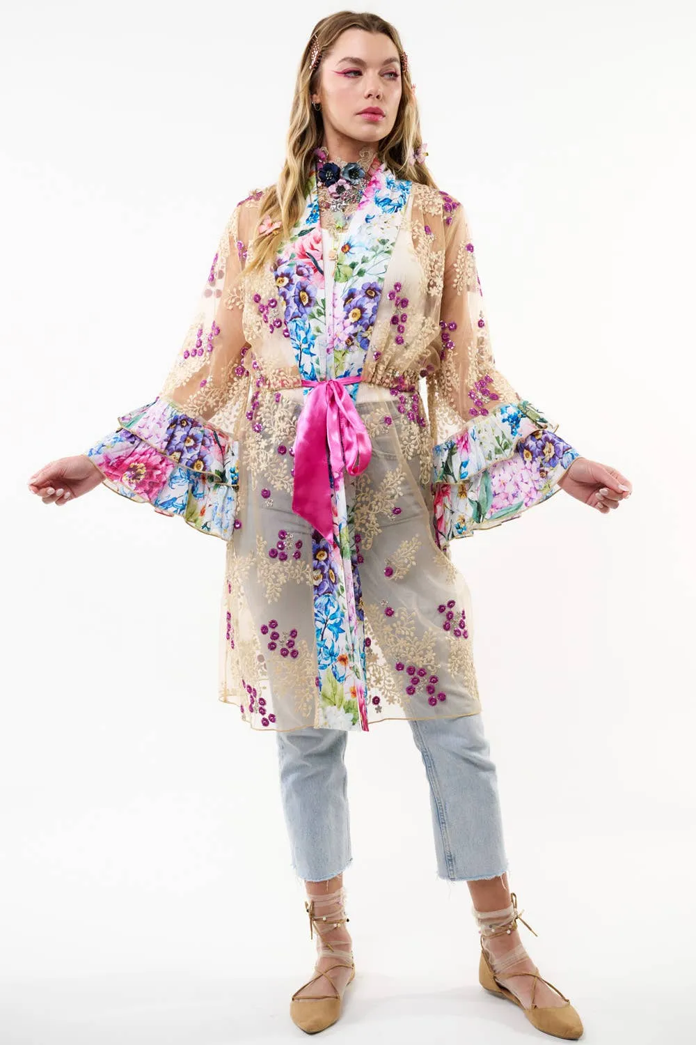 Aratta - Ibiza Embellished Mesh Kimono