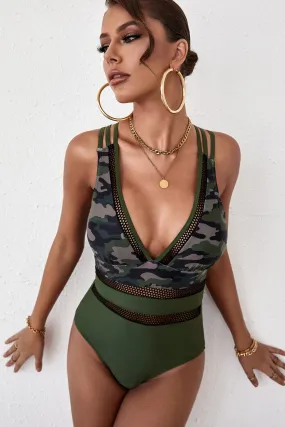 Army Green Camouflage One Piece Swimsuit