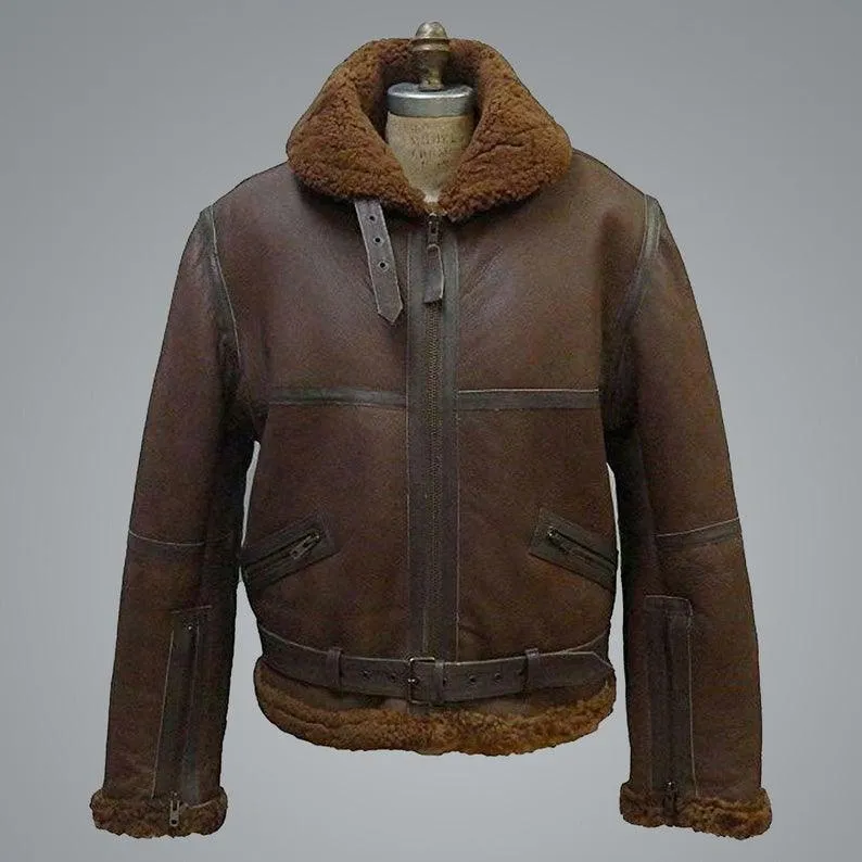 B3 Aviator RAF Shearling Bomber Jacket for Men