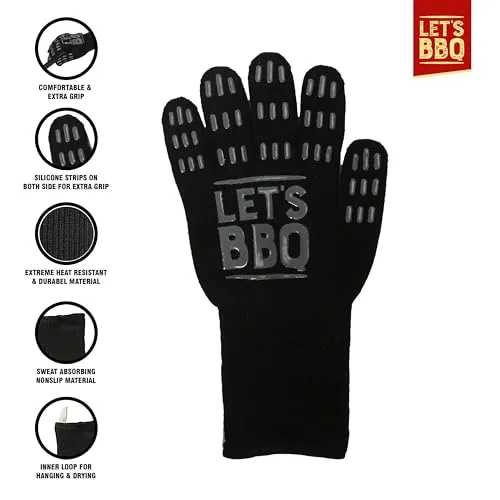 BBQ Oven Gloves Mitts Extreme Heat Resistant Grill Garden Cooking Black 1528