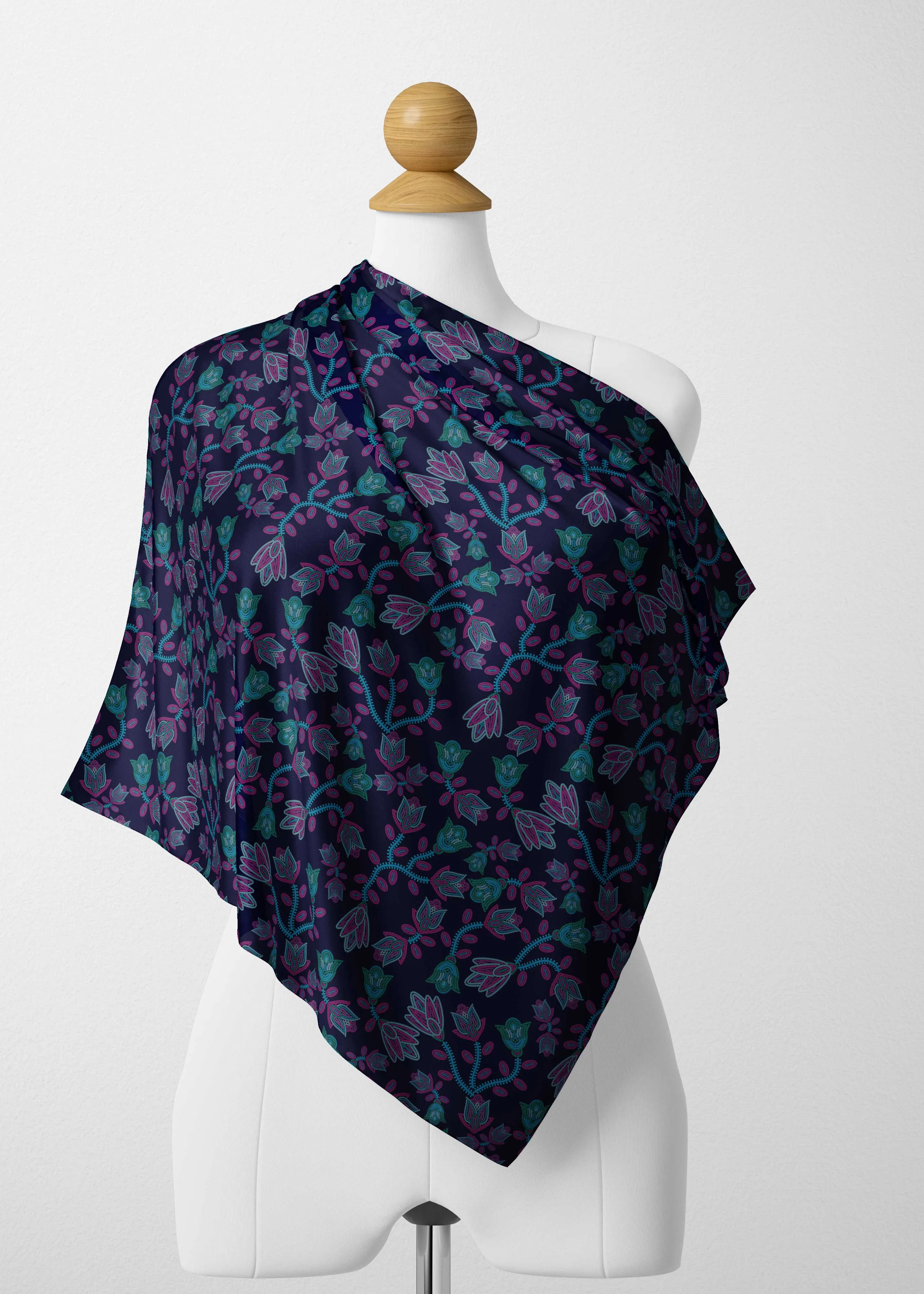 Beaded Blue Nouveau Satin Shawl