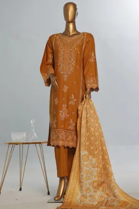 Bin Saeed Stitched 3 Piece Luxury Emb Khaddar With Shawl Collection'2024-WKK-1209-Mustard