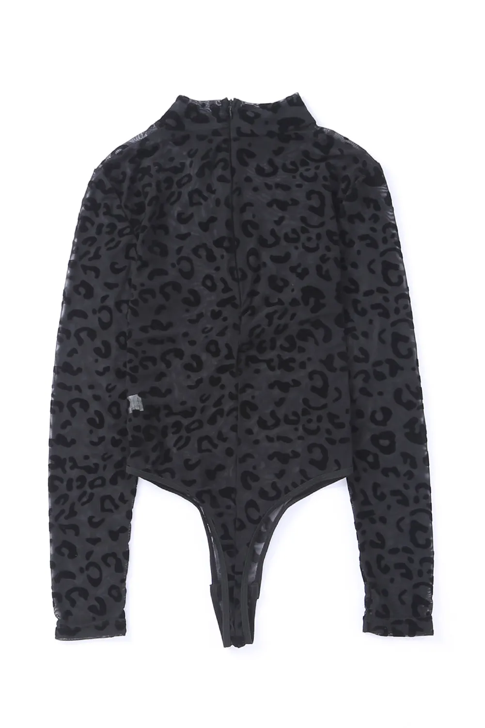 Black Animal Print Mock Neck Bodysuit Top