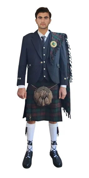 Black Argyll Kilt Outfit With Brown Watch Tartan Kilt