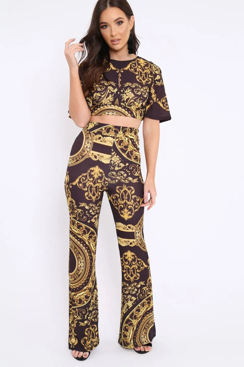 Black Cropped Scarf Print Co-Ord - Thresa