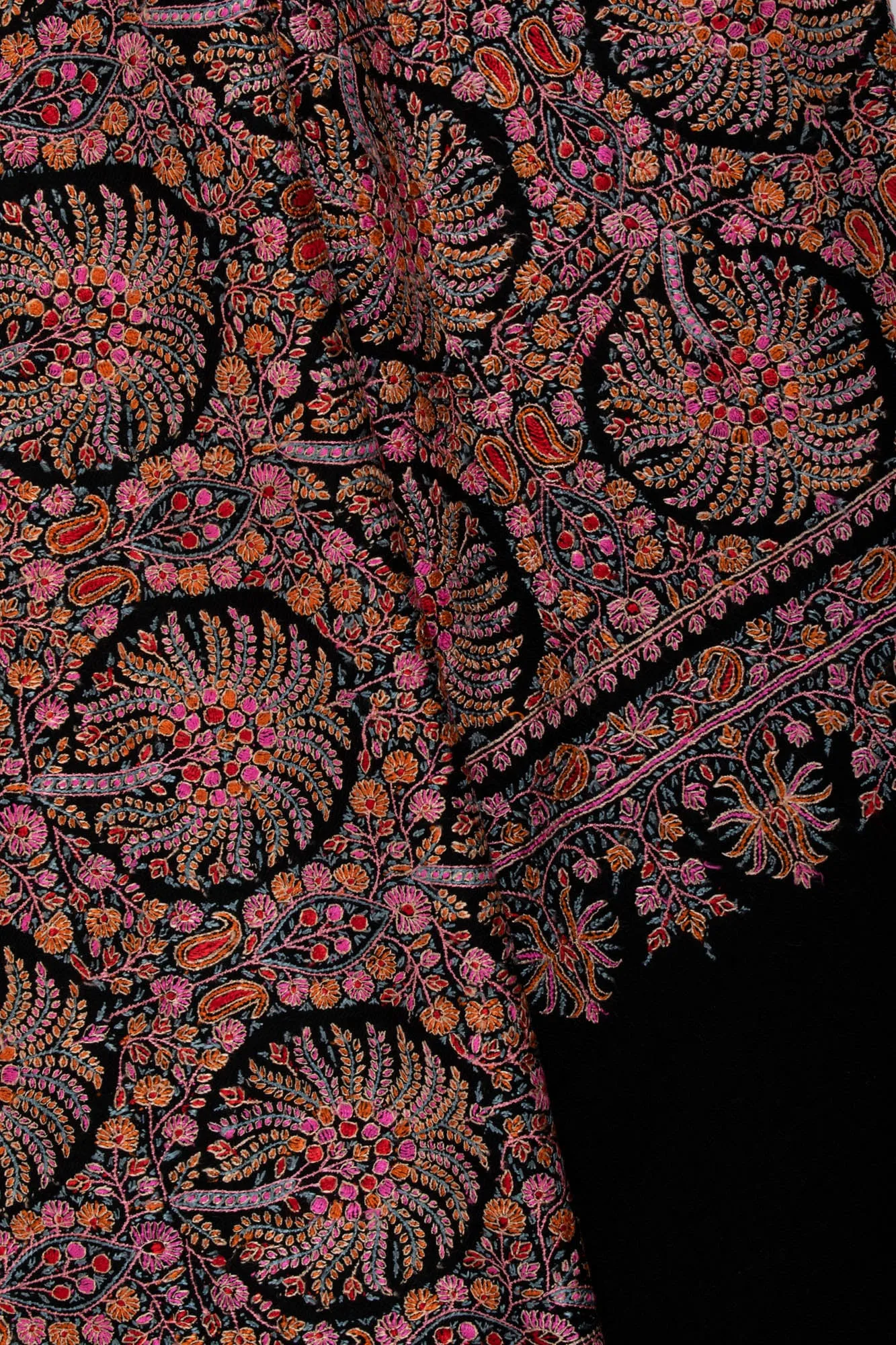 Black Silk Embroidered Pashmina Shawl - ABBAS