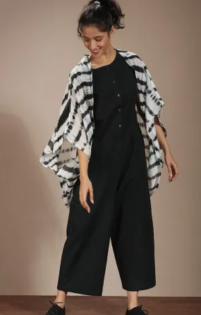 Black Sleeveless Jumpsuit with Arashi Shibori Chanderi Overlay