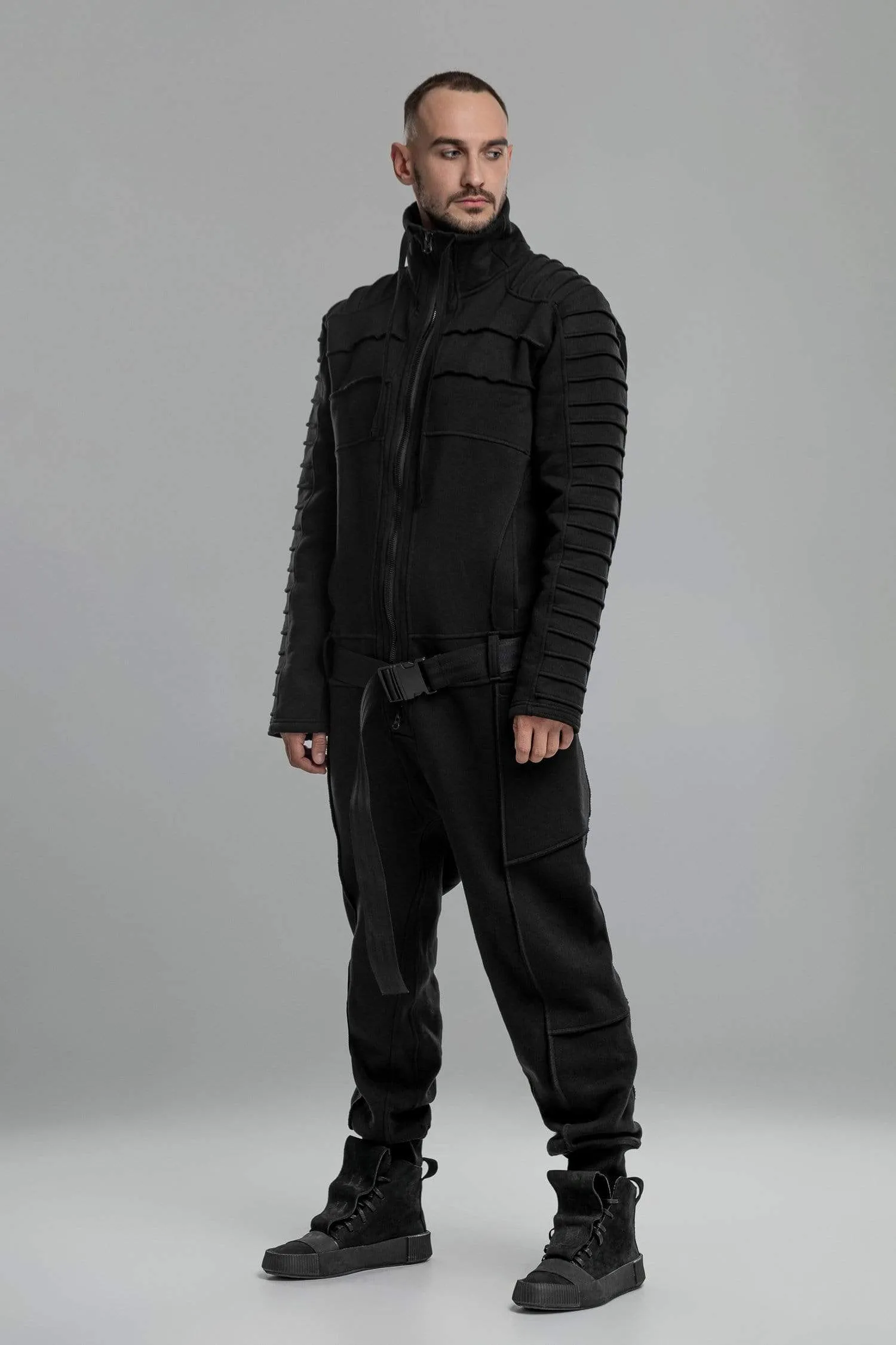 Black Techwear Cotton Jumpsuit